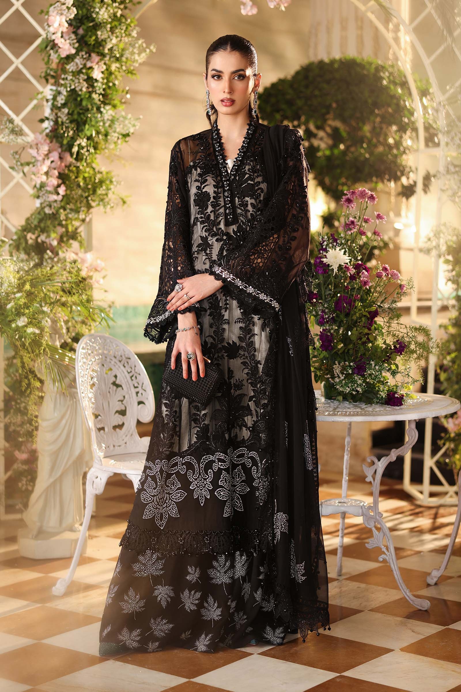 MARIA B Embroidered Chiffon clothing in black tones.